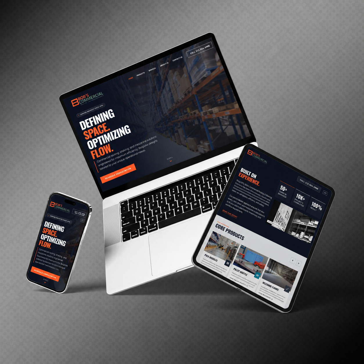 Dark technology website design displayed on a laptop