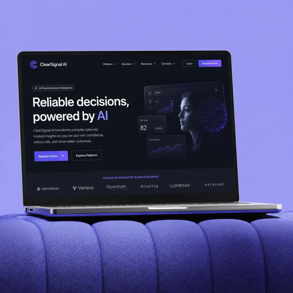 ClearSignal AI analytics website displayed on a laptop