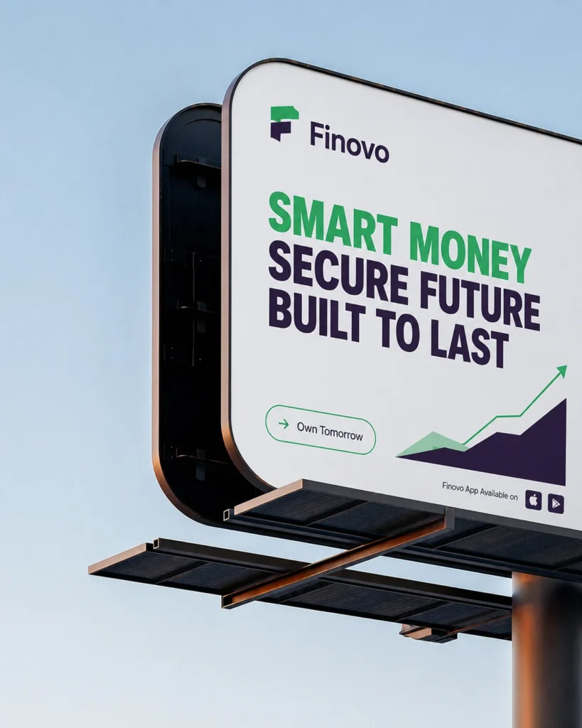 Finovo smart money fintech branding and billboard campaign