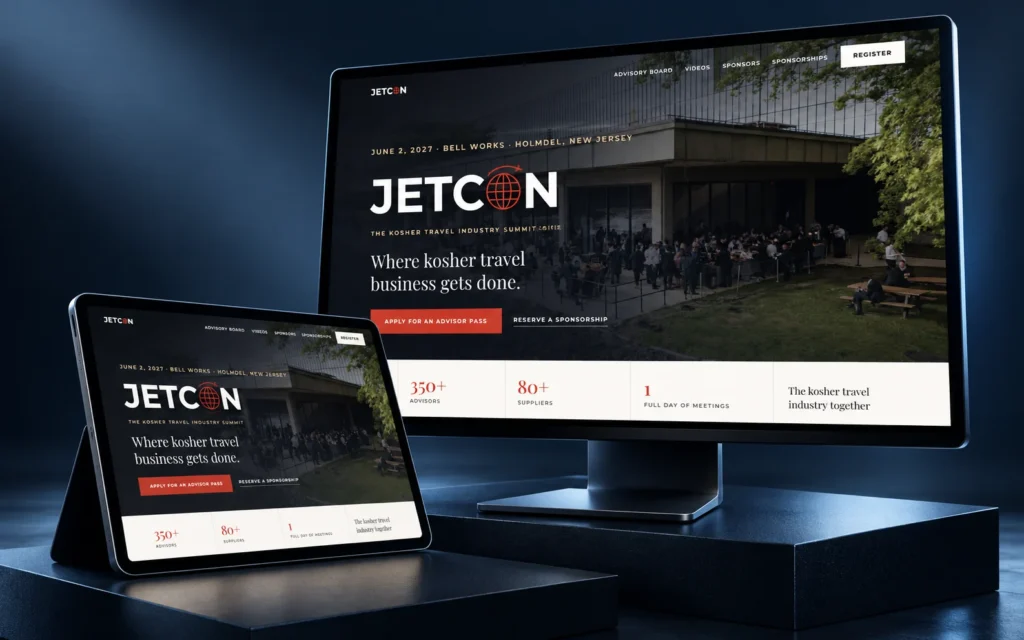 JetCon website shown in a studio mockup with desktop and mobile devices