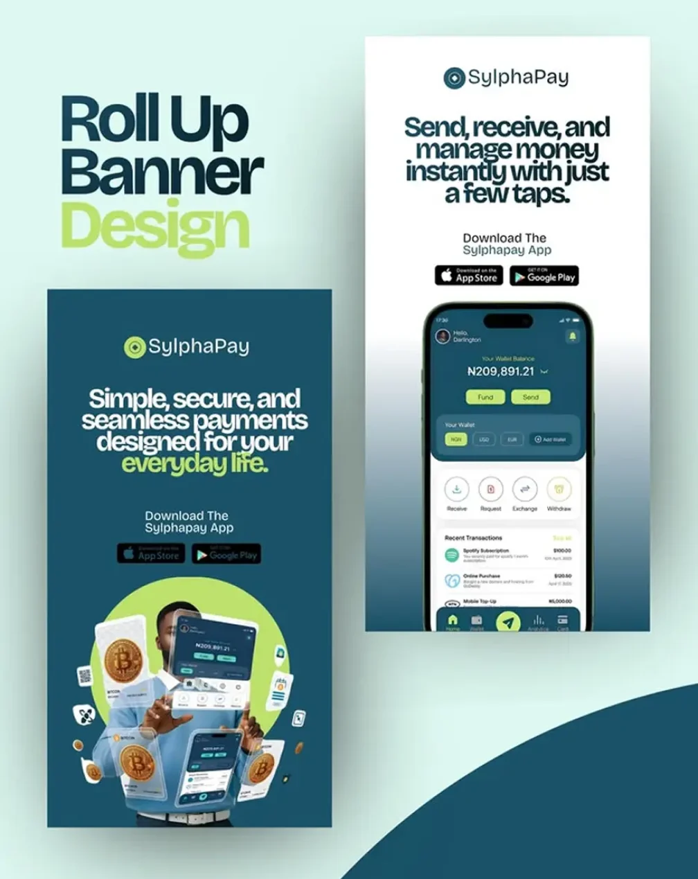 SylphaPay payment app promotional roll-up banner design